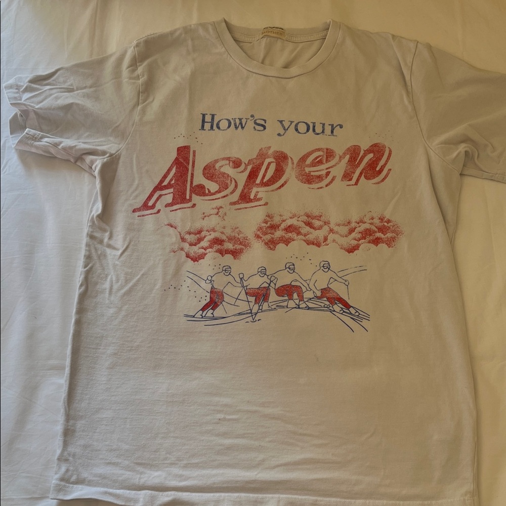 MOTHER Cream Tee with Red and Blue Aspen Graphic